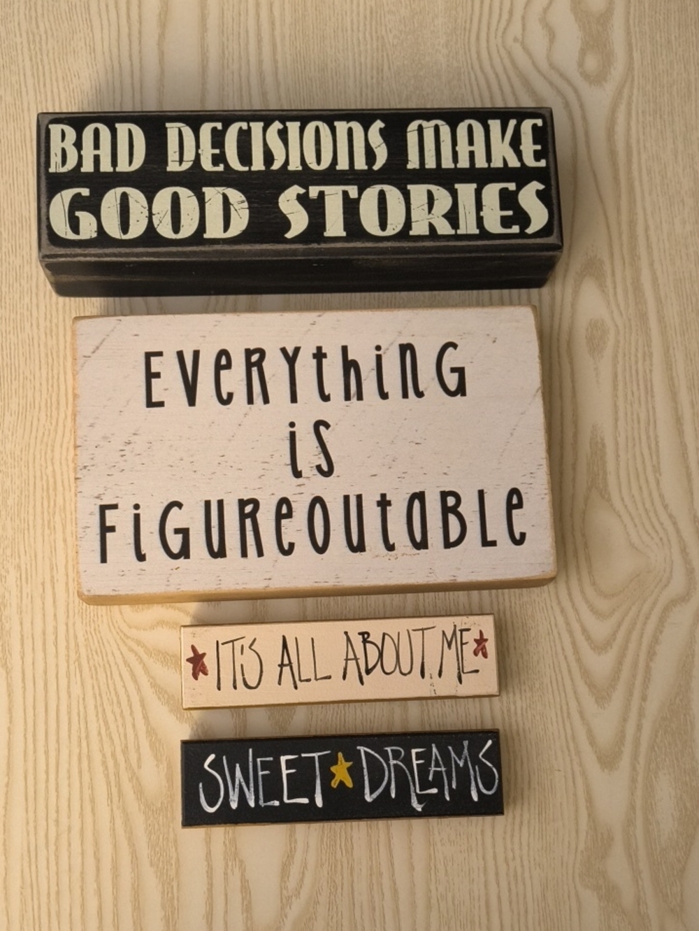 Set of 4 Wooden Quote Blocks - Black, White, Cream - Teen Decor